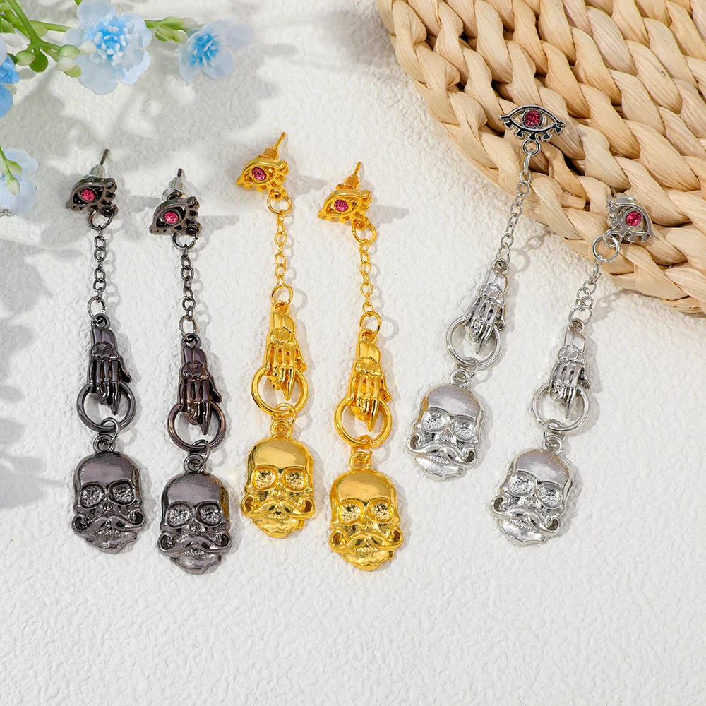 Minimalist Vintage Skull Earrings Gothic Style Skeleton Ear Pendant Trendy Accessory for Halloween Party Jewelry Gift