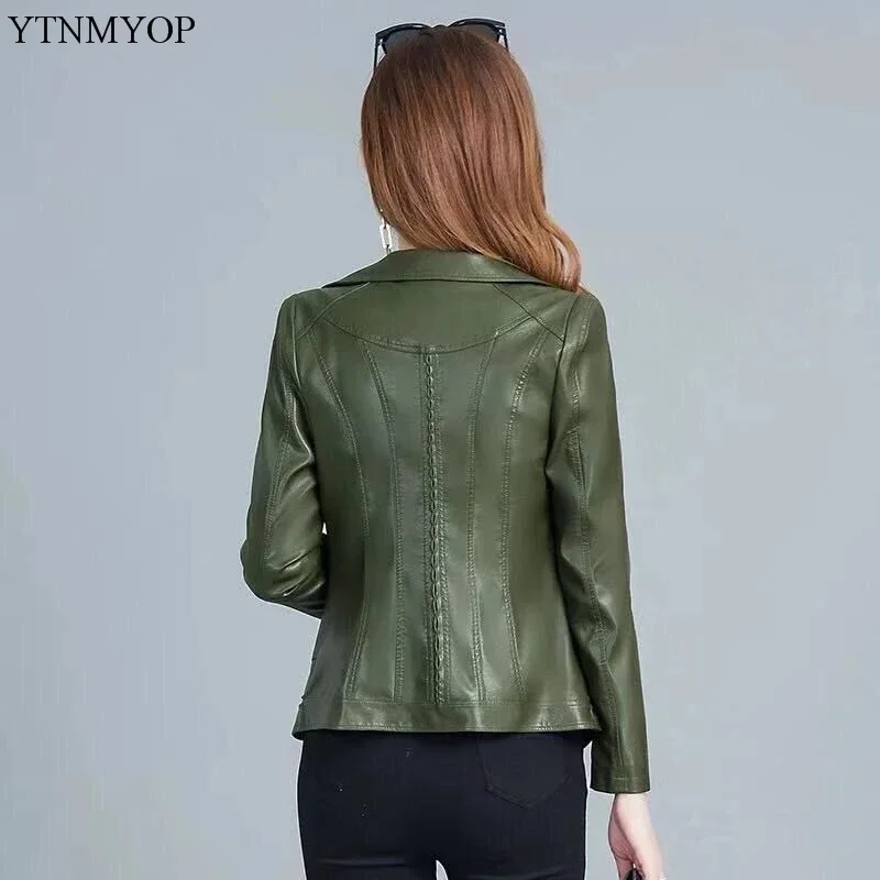 Ytnmyop 2024 mulheres jaquetas de couro 5xl exército verde casaco de couro falso feminino roupas de couro casual outerwear