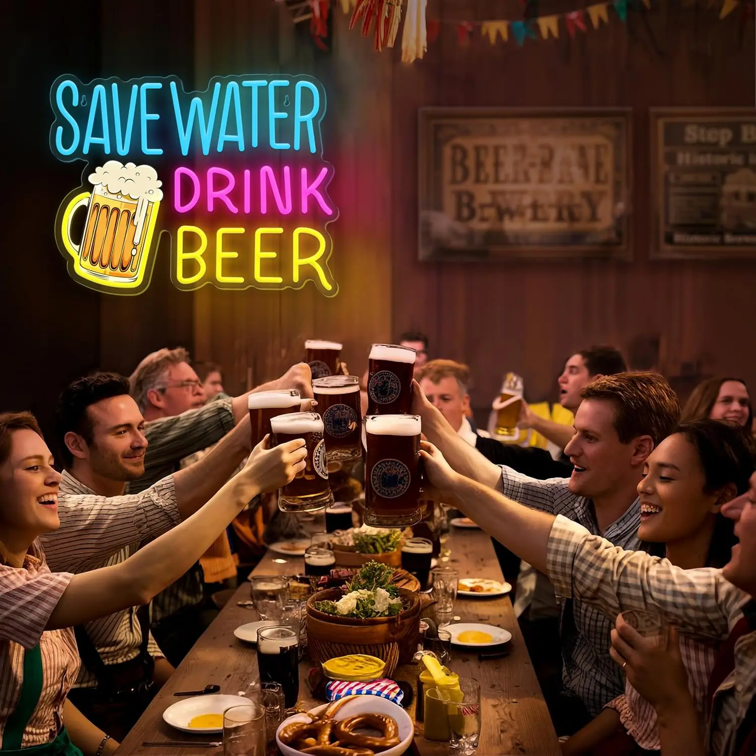 توفير المياه شرب البيرة النيون تسجيل عكس الضوء LED البيرة النيون أضواء جدار ديكور للمنزل البيرة بار رجل الكهف حانة مطعم بيسترو نادي P