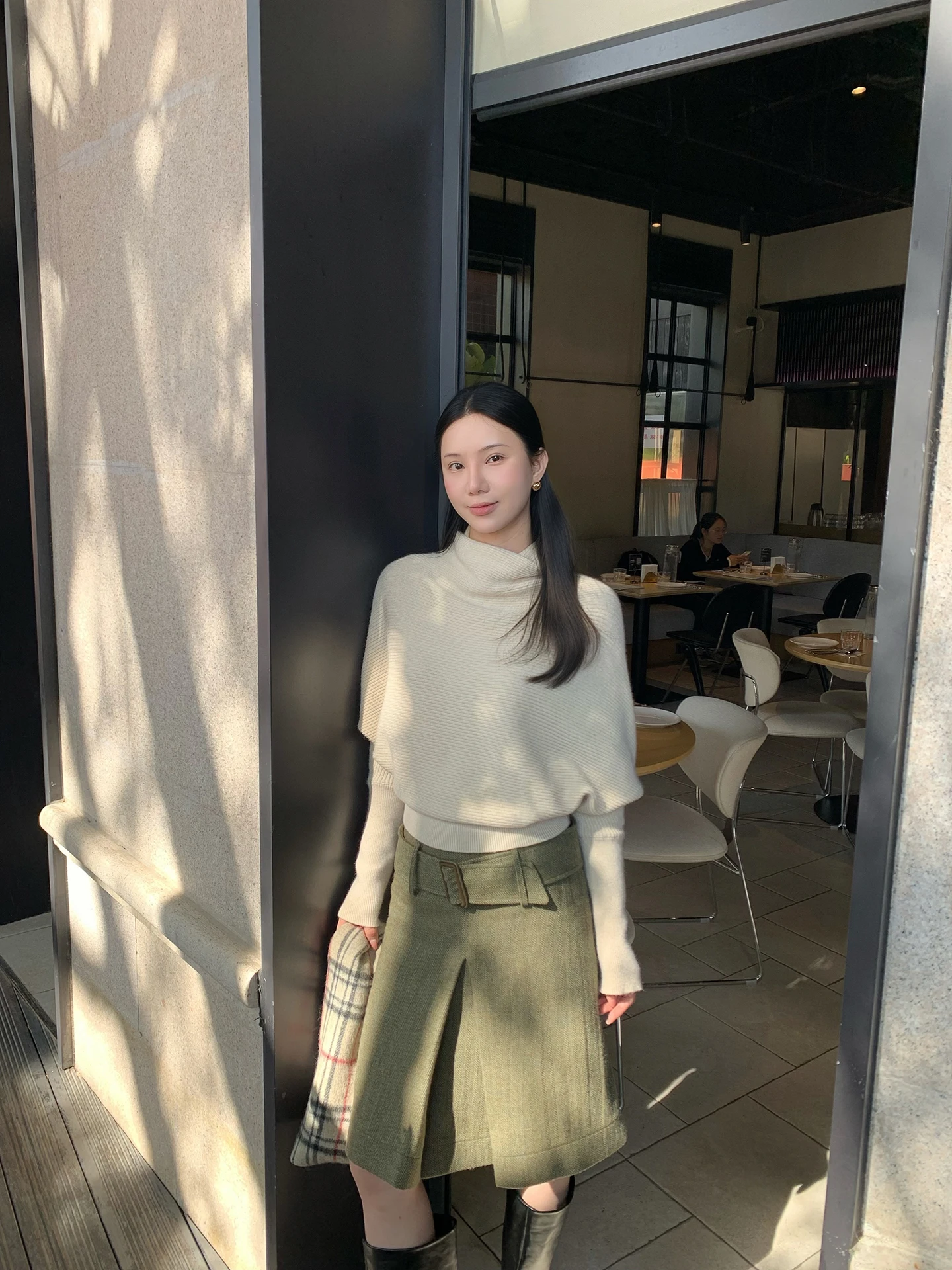 

Sasa Korean High Ne Sweater Women's Ele Slim Knitted Top Commute Sle Long Sve Polyester Fiber Plant Floral Pattern