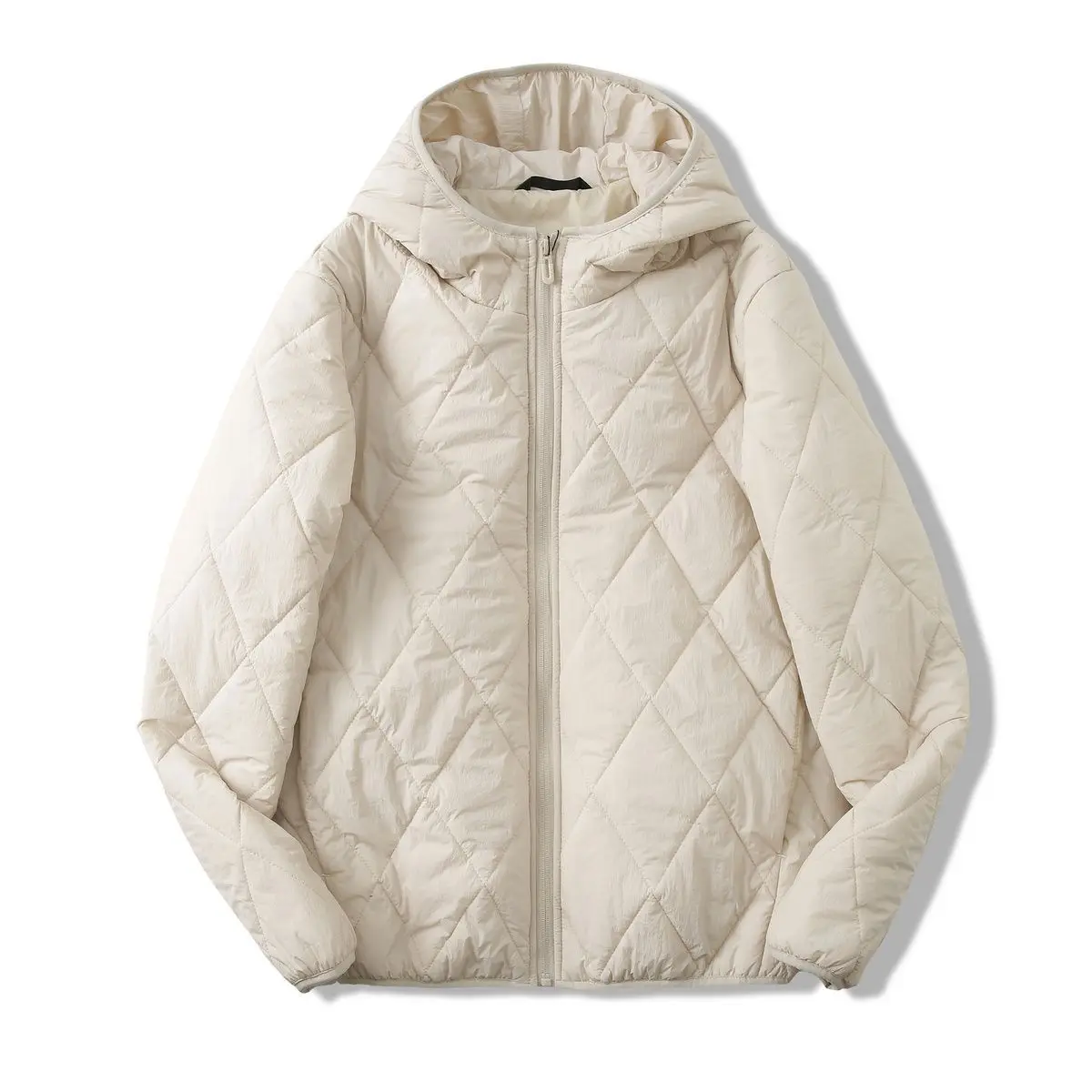 

Осень-зима 2025: простая повседневная легкая хлопковая одежда с капюшоном и ромбовидной сеткой, женская повседневная свободная куртка, топ