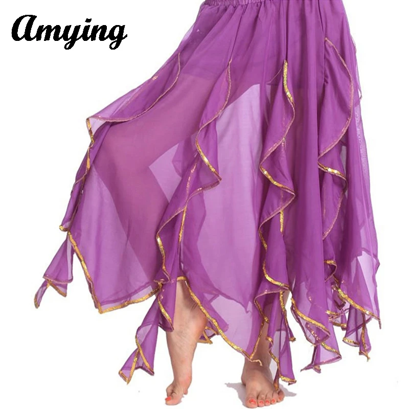 

New Girl's Belly Dance Gold edge Long Skirt Women Stage Performance Lotus Leaf Skirt Skirt Lady Training Practice Dress