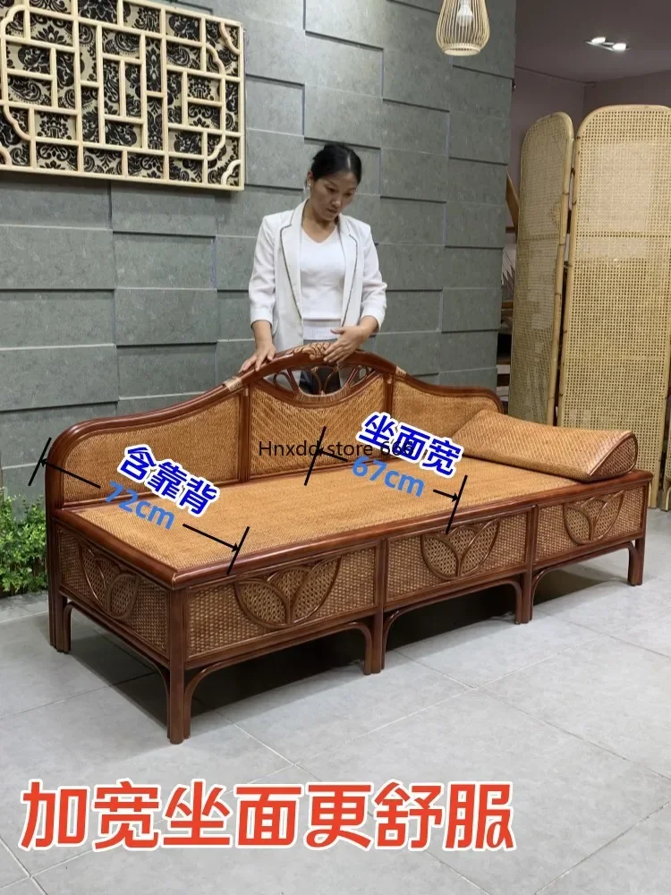 New Chinese classical concubine chair beauty couch pastoral rattan art European solid wood carving flower concubine seat sofa