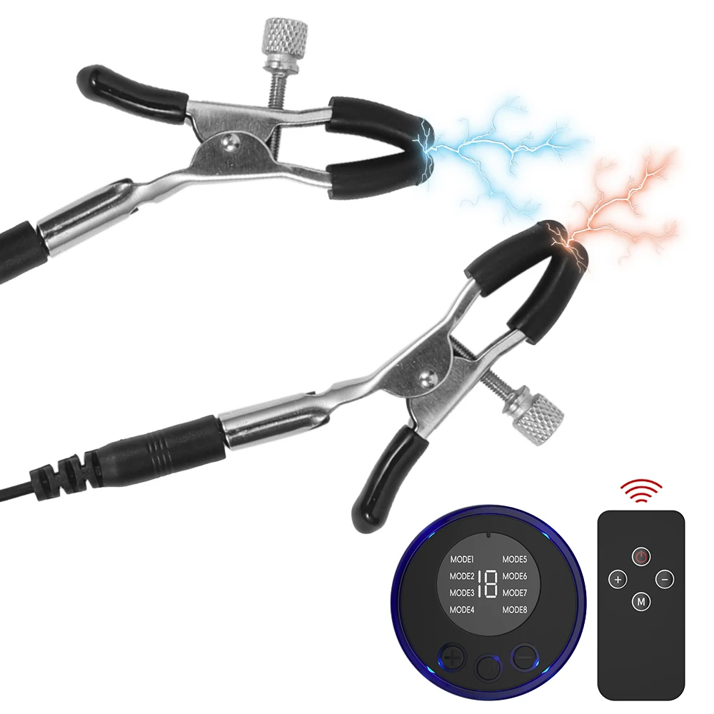 Electric Shock Nipple Clamps Metal Labium Clitoris Clips for Breast Stimulation SM Adults Games Sex Toys for Female Male Gay 18+ - view 5