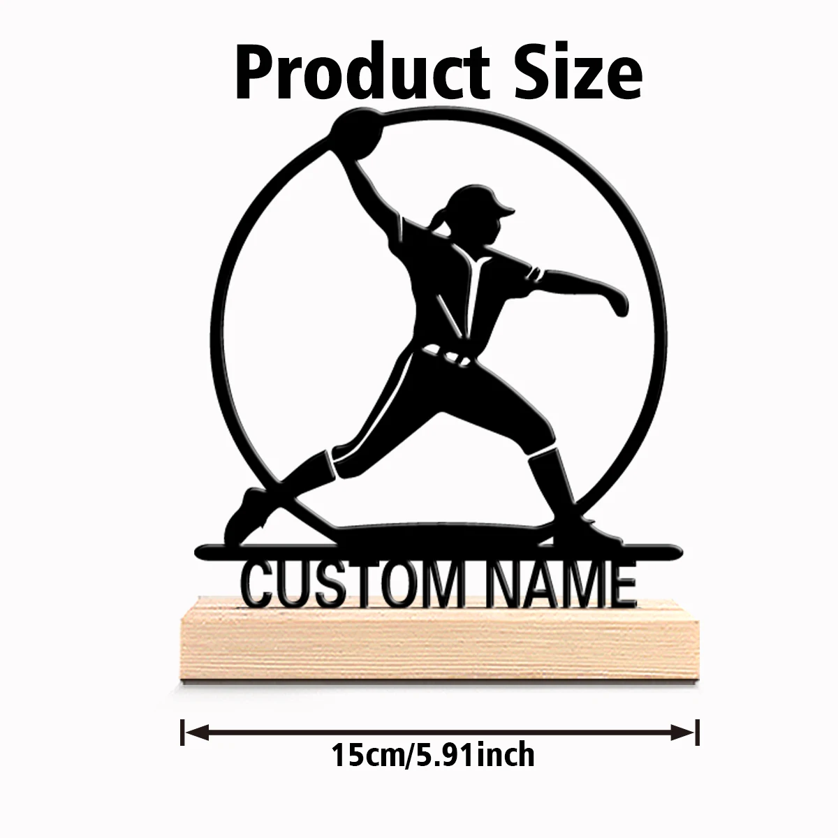 1pc Retro Personalized Custom Softball Metal Statues Modern Wooden Base Decor for Office Living Room Nature-Inspired