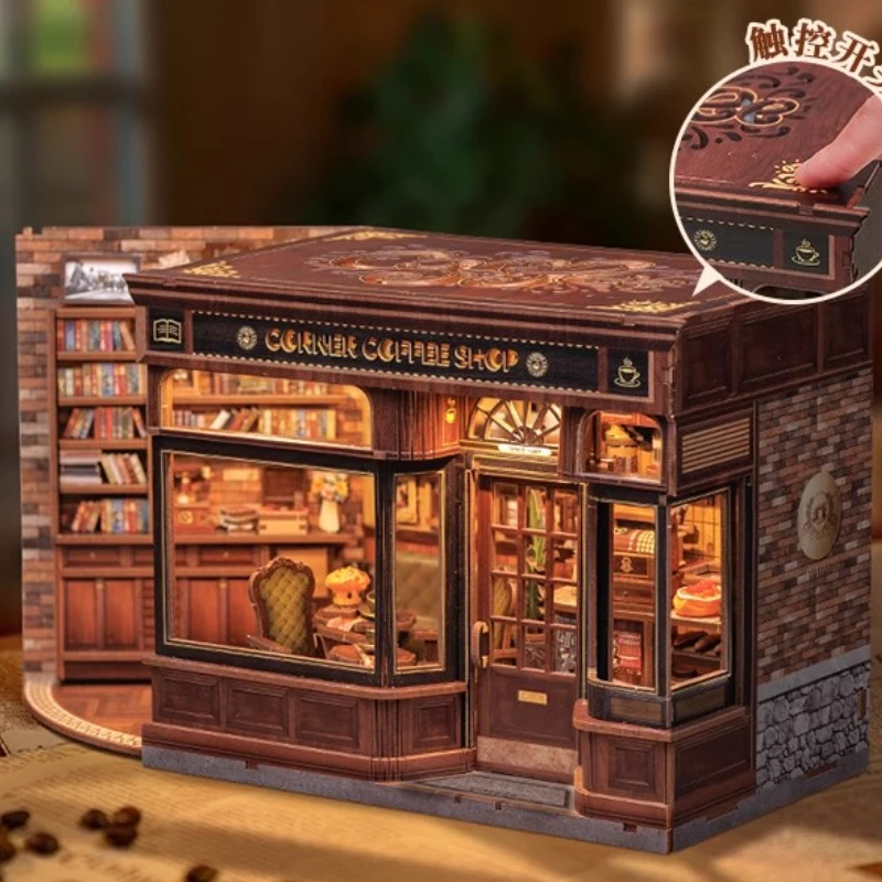 CUTEBEE Book Nook Kit ثلاثية الأبعاد لتقوم بها بنفسك دمية مع مصباح ليد رف الكتب إدراج شارع متجر سلسلة نموذج مصغر لديكور المنزل الطرف