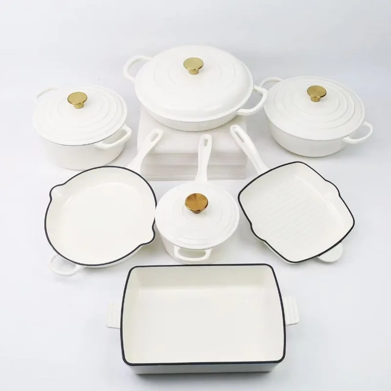 Enamel pot  cast iron pot  pot set seven-piece set  saucepan  seafood pan  frying pan  baking pan