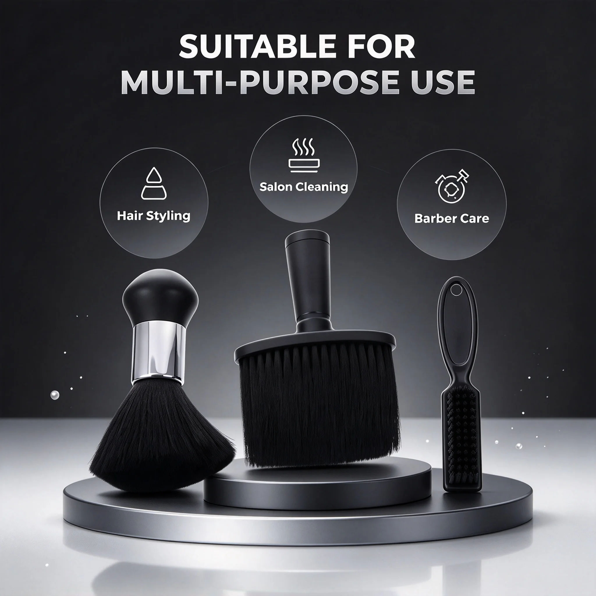 3Pcs Professional Barber Neck Duster Brush Set, Soft Nylon Bristles Anti Slip Handle Hair Cleaning Brush for Barber Salon Haircut Beard Shaving Cleaning Tools