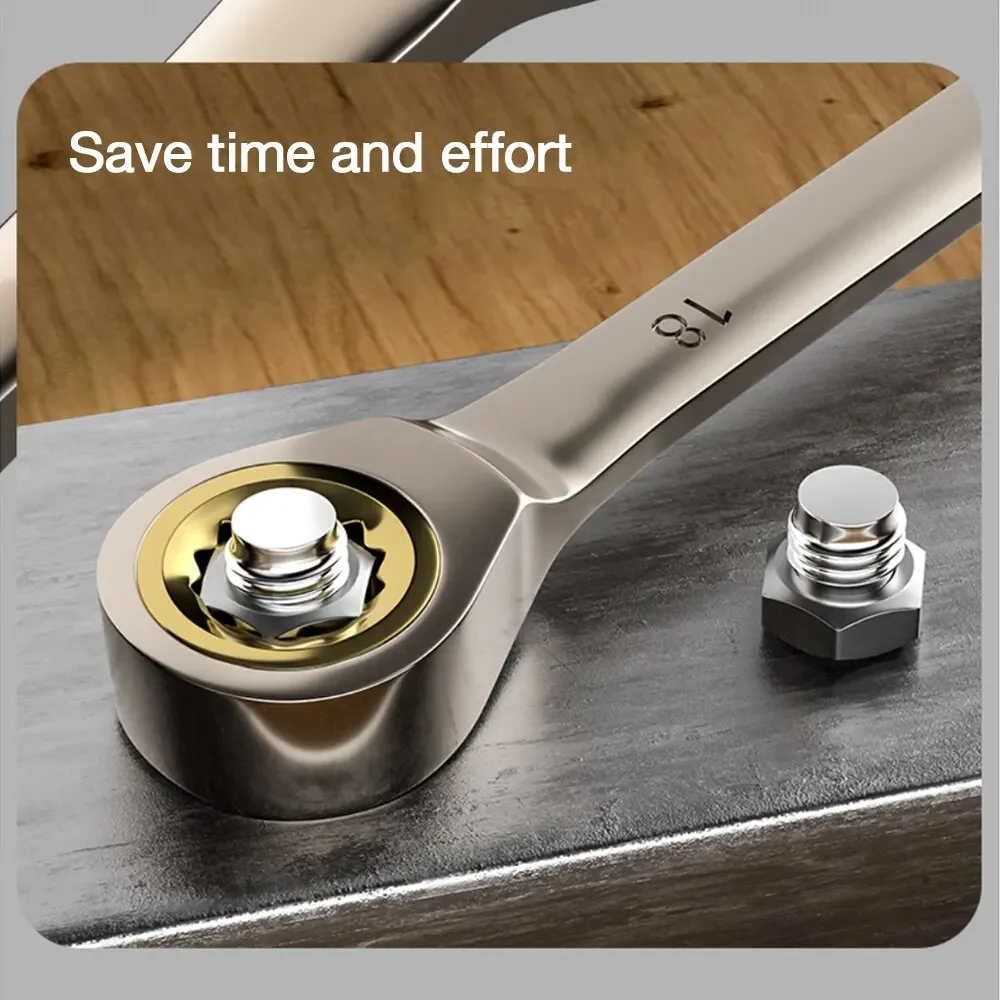 1Pc Key Wrench Flexible Golden Ratchet Wrenches Torque Universal Spanners for Car Repair Tools Metric Hand Tool Wrench image 3
