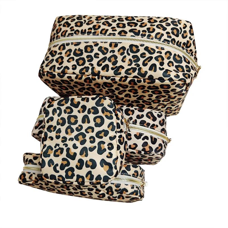 New 4size Leopard Print  Storage Toiletry Bag Customized Small Large Capacity Makeup Bag Waterproof Nylon Cosmetic Bag Organizer