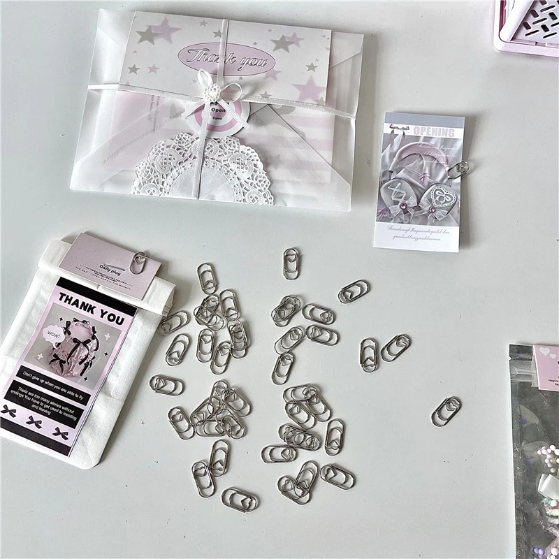 30pcs/set Ins Simplicity Retro Paper Clip Sliver Color Heart Style Scrapbook Paper Clip DIY Decor Memo Pad Fixed Decor Pin