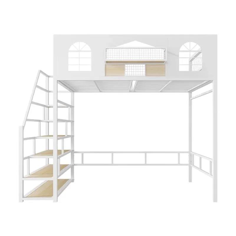small apartment dormitory steel wooden  modern children's loft Wrought iron elevated bed sheet upper bunk