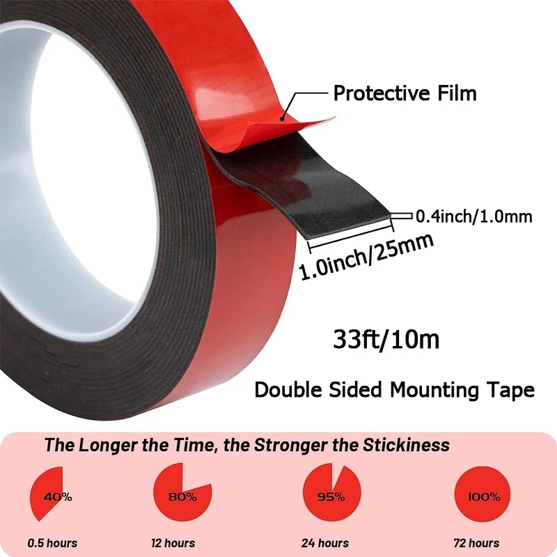 Super Strong Double Side Adhesive PE Foam Tape, Montagem, Fixing Pad, Fita dupla face pegajosa, Acessórios do carro, 25m de espessura, 1mm