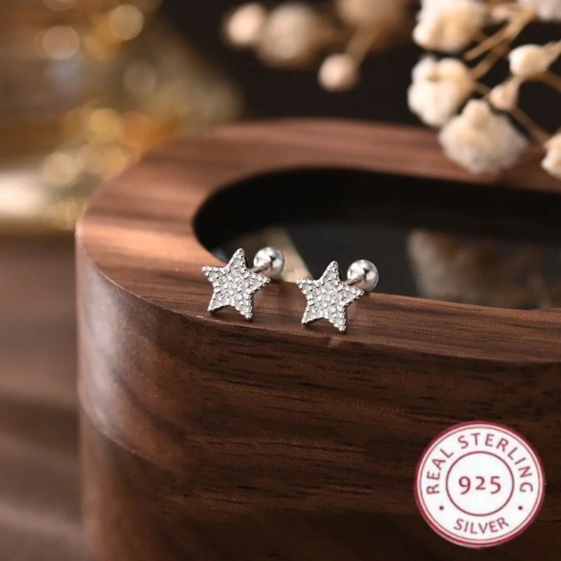 

Настоящие серьги из стерлингового серебра 925 пробы в форме звезды для женщин, милые простые серьги-гвоздики с винтовой застежкой, милые украшения для девочек, подарки на вечеринку