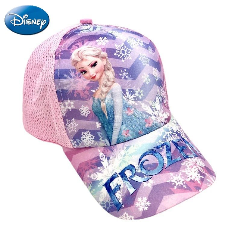 Disney-gorras de béisbol con dibujos animados para niñas, visera transpirable de malla, princesa Frozen, Elsa, 3 a 8 años