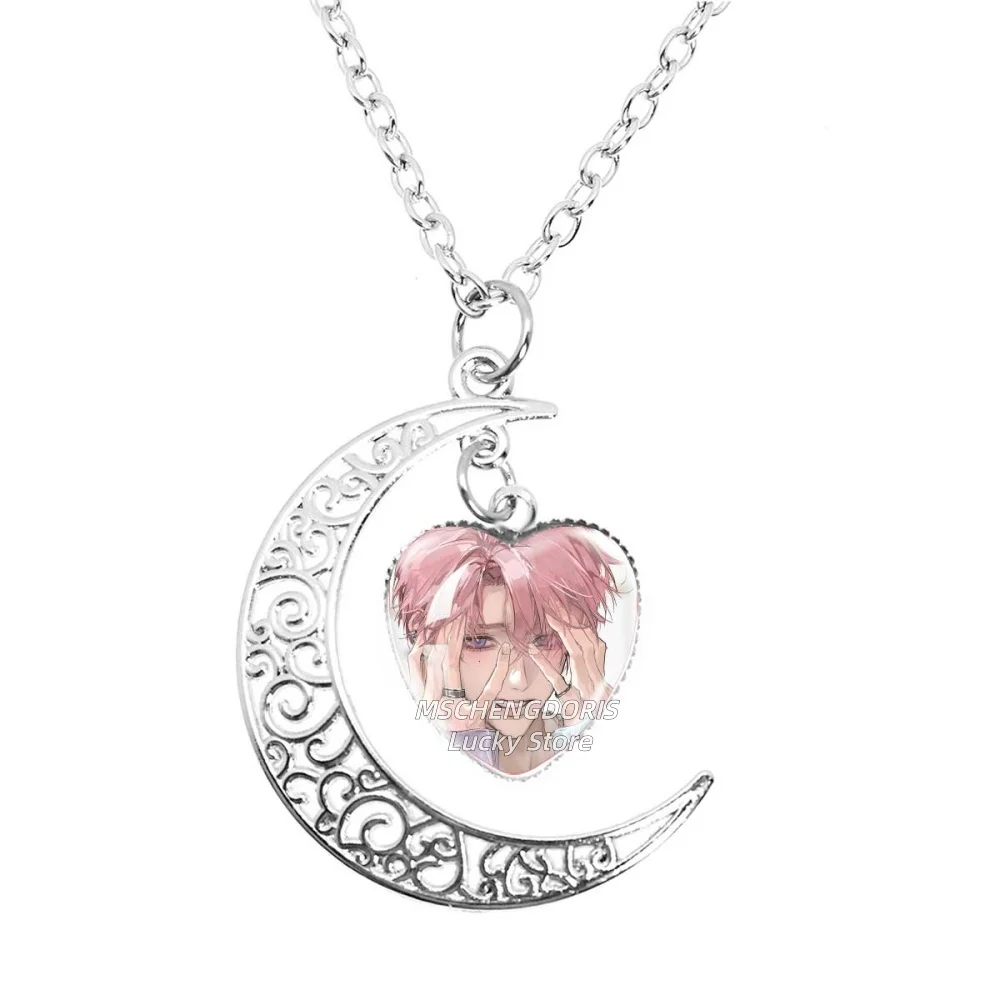 Anime Tamon-kun Ima Docchi!? Tamon's B-Side Tamon Necklace Glass Heart-Shape The Moon Pendant Necklace Charm Jewelry Fans Gift