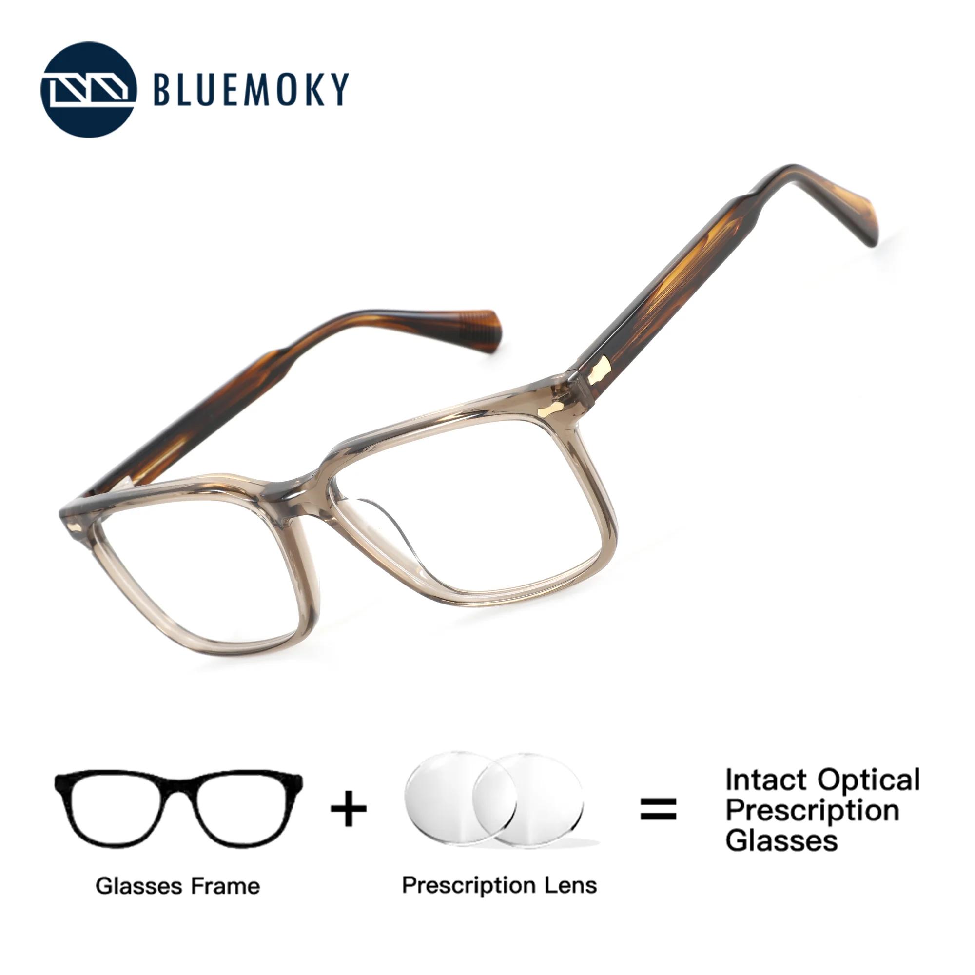 

BLUEMOKY (M Size) Acetate Square Custom Prescription Minus Progressive Multifocal Lenses Spectacles for Women Clear Eyeglasses