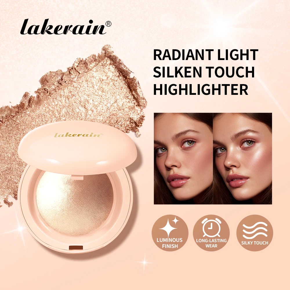  Lakerain Baked Highlighter Powder Long Lasting Makeup Luminous Finish Smooth Texture Waterproof Silken Touch Highlight Powder
