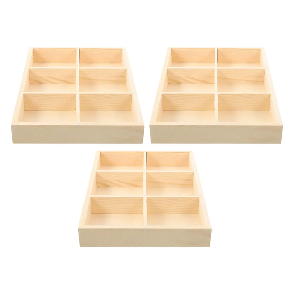 

3pcs Wooden Storage Box Divided Compartments for Crayons Art Supplies Desk Organizer Craft Trays Tie Holder Storage Container