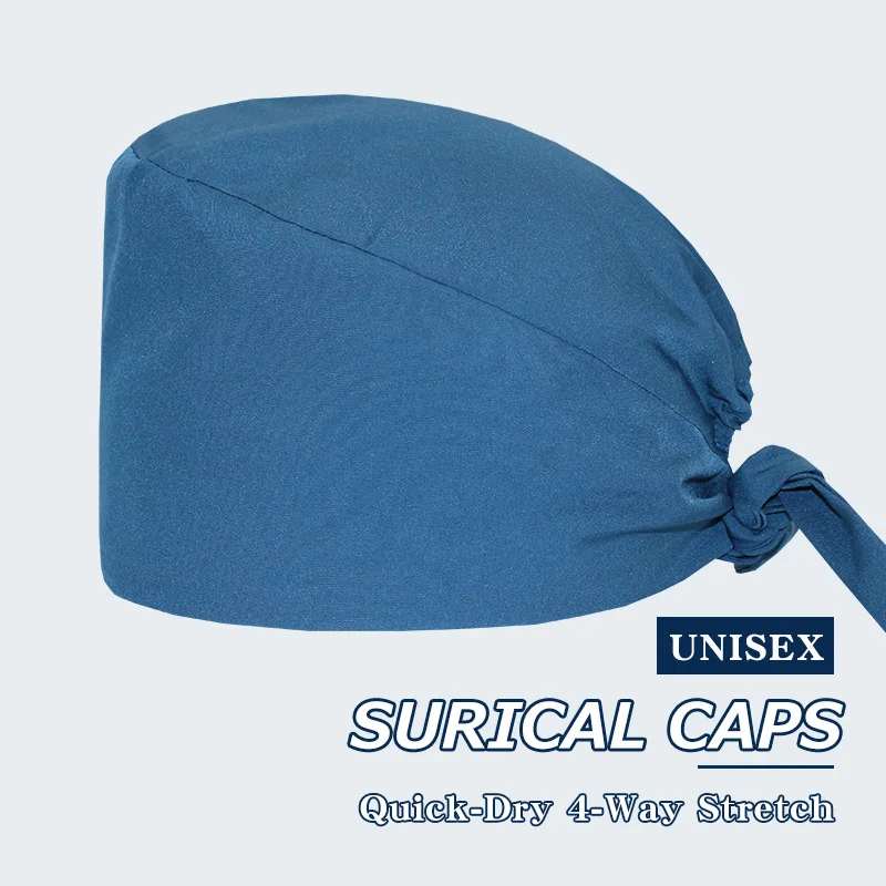 New Solid Color Stretch Scrub Caps Dental Clinic Nursing Hats Doctor Headwear Quick Dry Operating Room Caps with Buttons MSG-01