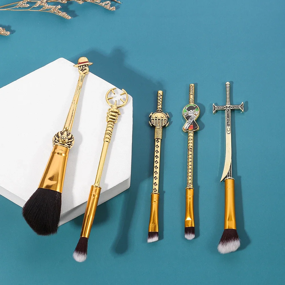 5 ピース/セットワンピースモンキー・d・ルフィ漫画メタルハンドルメイクブラシセットコスプレ女性アクセサリー