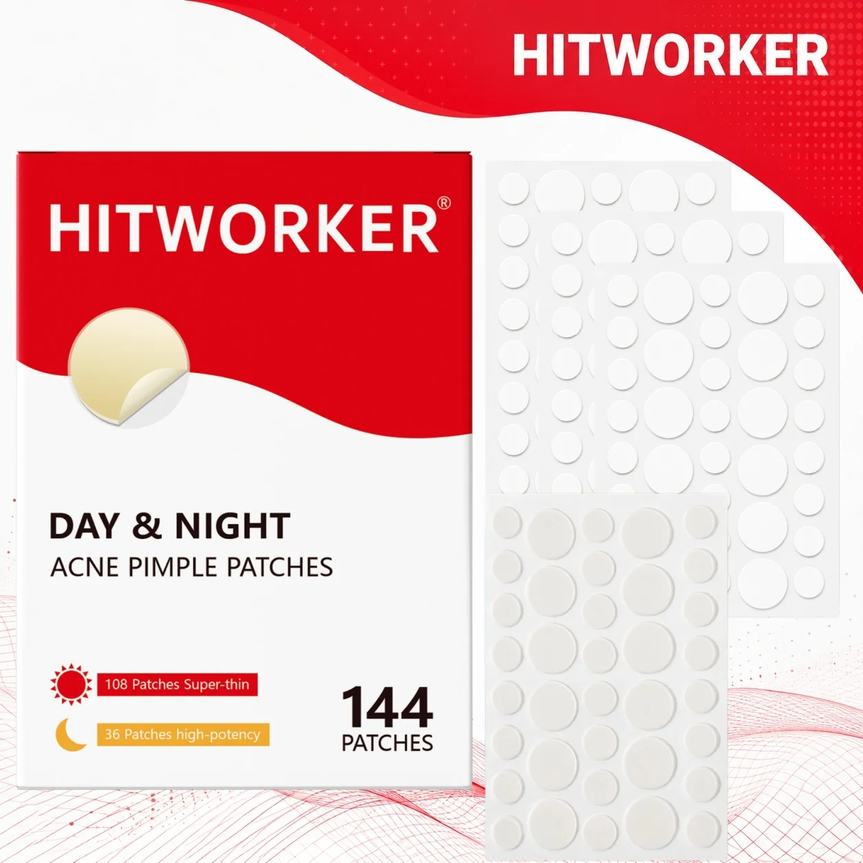 Day & Night Dual-Effect Hydrocolloid Acne Patches, 144 Patches — High-quality invisible acne patches/skin-toned concealer.
