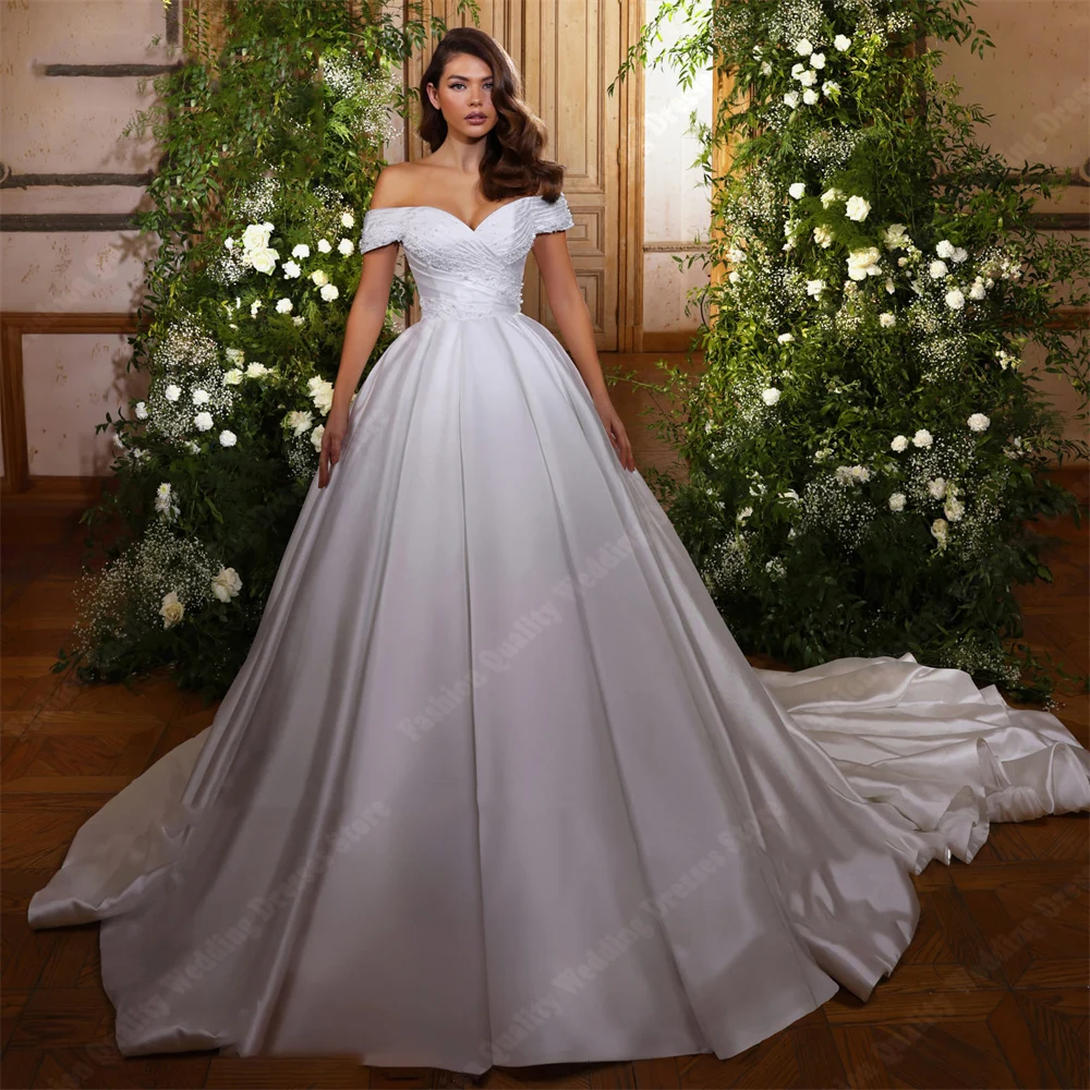 Sweetheart Off The Shoulder Women Wedding Dresses Elegant A-Line Bridal Gowns Mopping Length Celebrity Banquet Vestidos De Novia