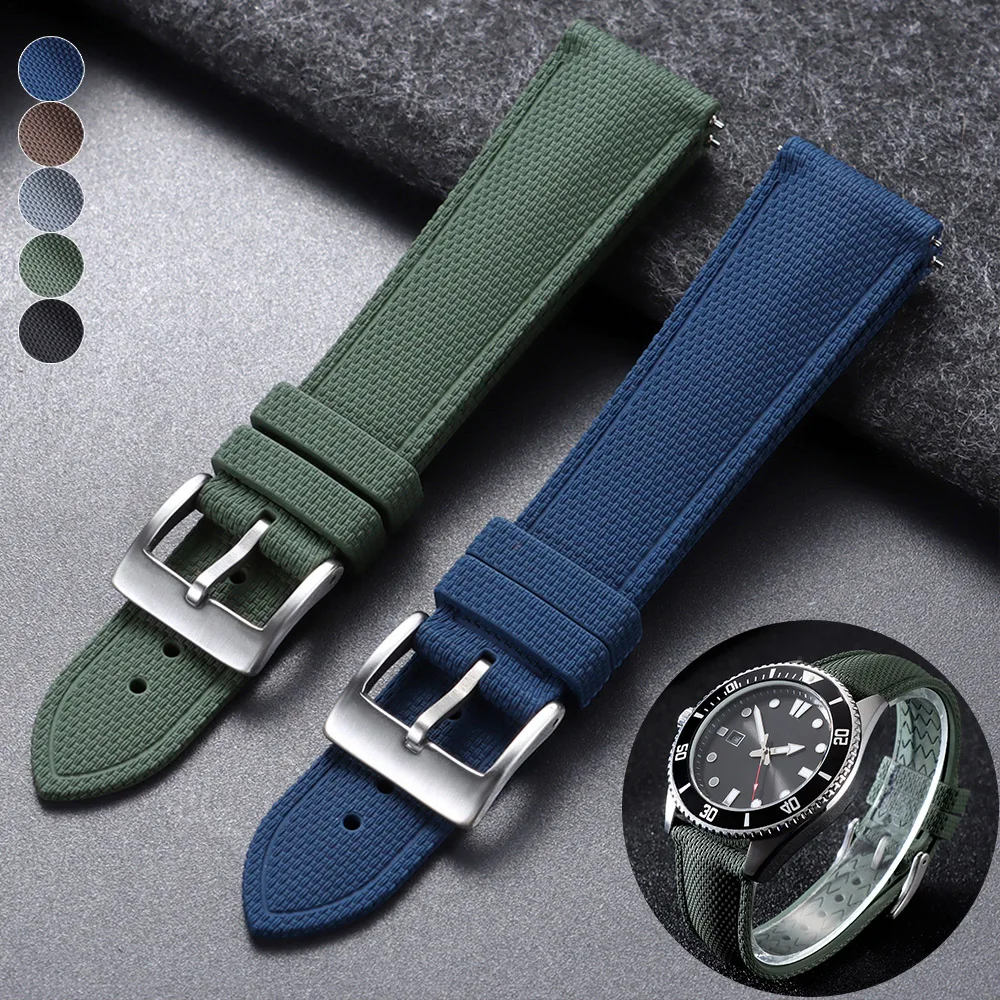 Bracelet de montre universel en caoutchouc FKM tressé, 20mm 21mm 22mm, bracelet de remplacement souple pour Rolex pour Seiko, bracelets à libération rapide