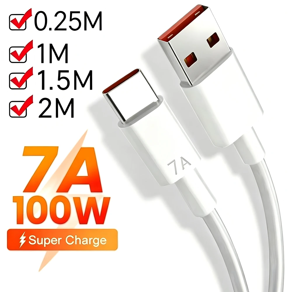 100W 7A Type C USB Super Fast Charge Cable For Xiaomi 14 Samsung Huawei Honor Redmi POCO X6 Quick Charge USB C Cables Data Cord