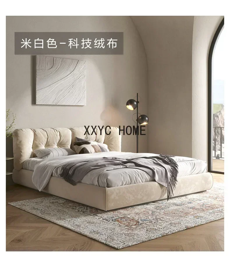 

Кровать TAO Cream Style из искусственной кожи, современная минималистичная двуспальная кровать для главной спальни с высоким основанием для хранения, легкая роскошная кровать-облако