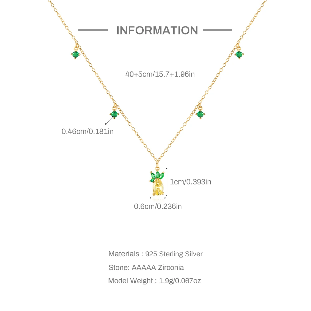 Aide 925 Sterling Silver Korean Pineapple Pendant Micro-set Zircon Cute Fruit Necklace Temperament Personality Clavicle Chains