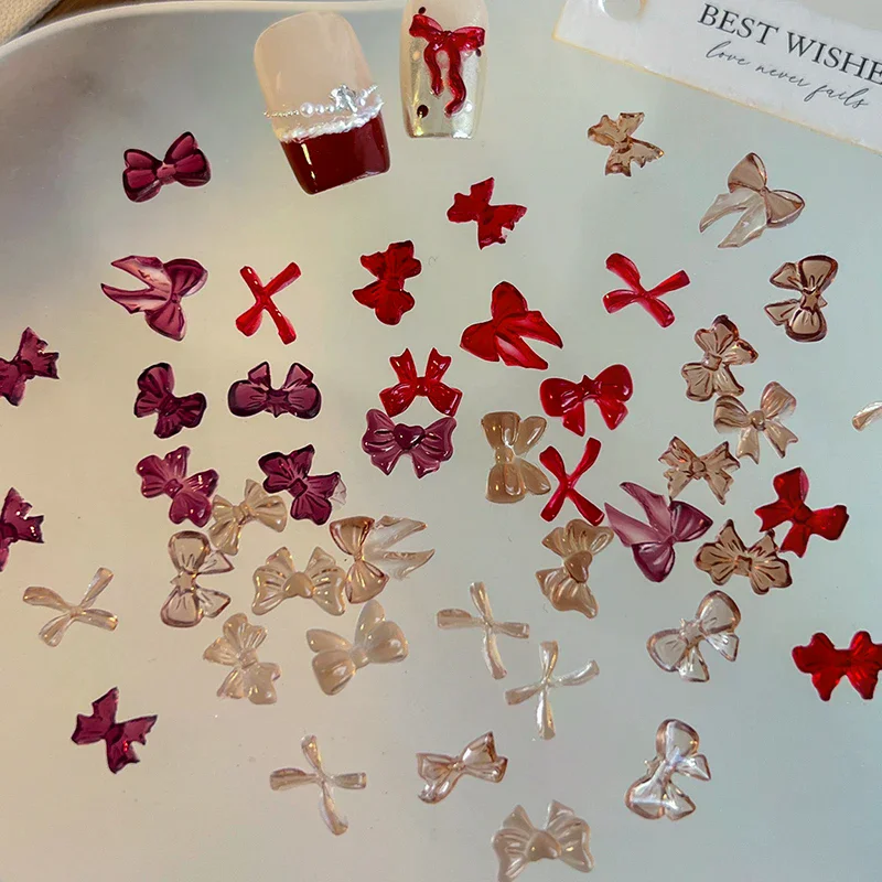 50 قطعة مزيج ملون لطيف القوس الشريط الراتنج مسمار الفن زينة ثلاثية الأبعاد فراشة مسمار حلية مجوهرات موضة DIY بها بنفسك اكسسوارات مانيكير