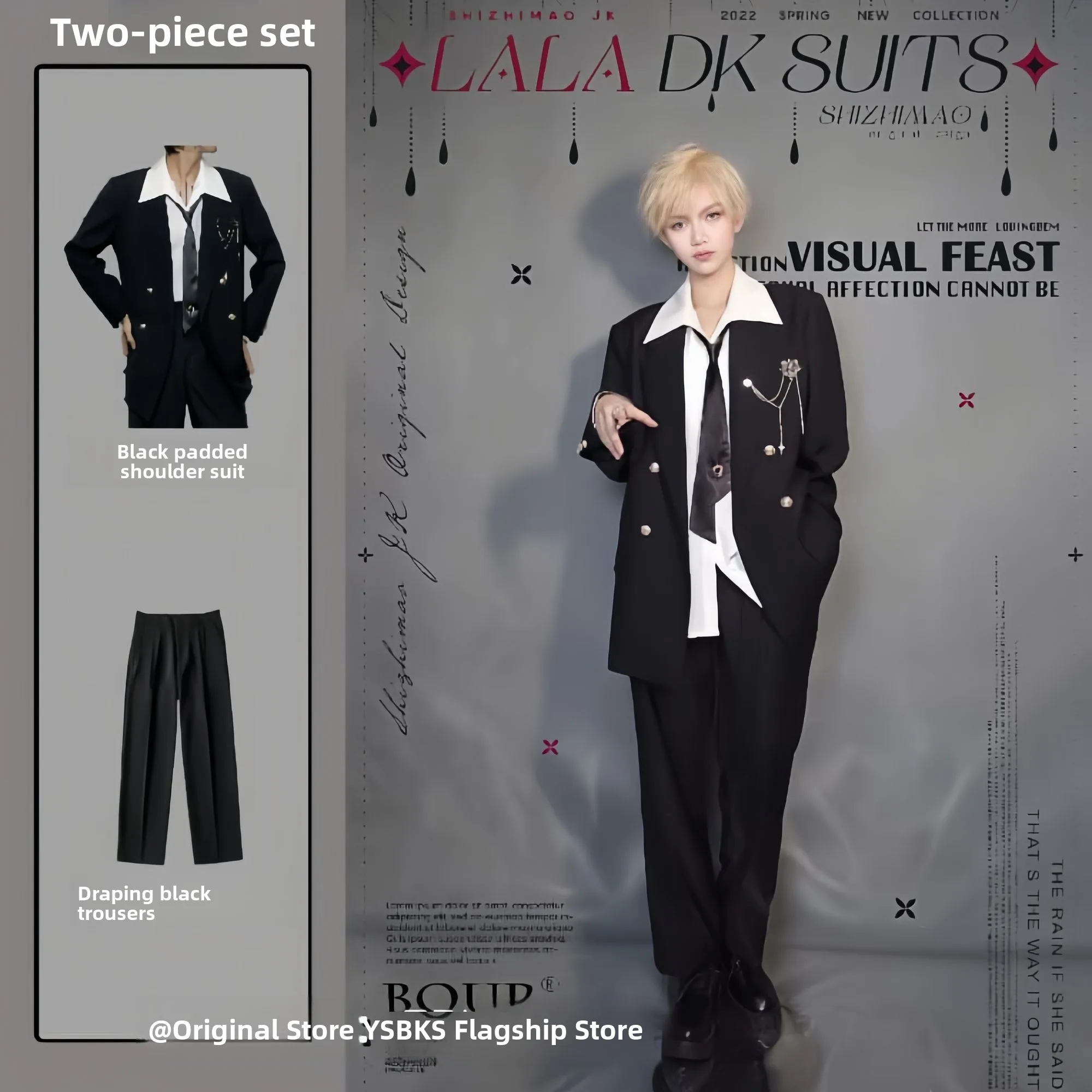 

Briti Sle Student orm Men's Suit Set Autumn Faion Stand Fit Double Breasted Polyester Blend Class orm Jaet