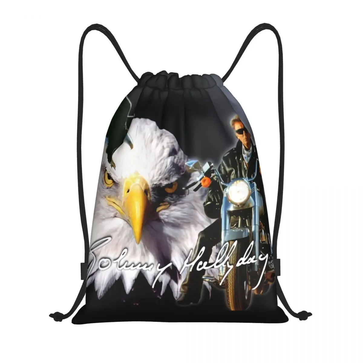 Johnny Hallyday Avec Aigle Drawstring Bag Women Men Foldable Sports Gym Sackpack Motorcycle Training Storage Backpacks