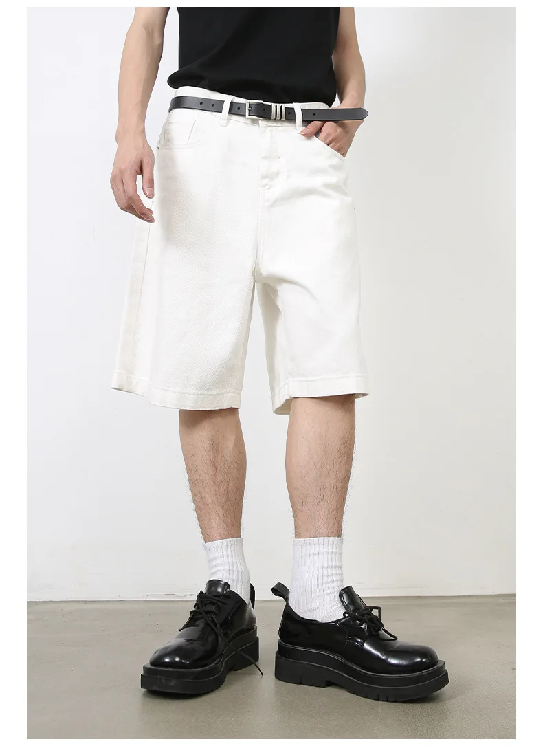 

Men's Jean Shorts High Waisted Knee Length Baggy Jorts Wide Leg Loose Denim Shorts with Pockets