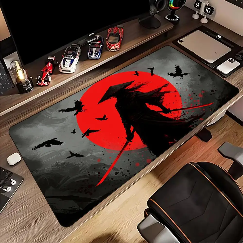 

Красный полный луна японский самурай коврик для мыши настольный коврик игровой коврик геймер аксессуары для ПК резиновая противоскользящая клавиатура коврики для мыши maus pad