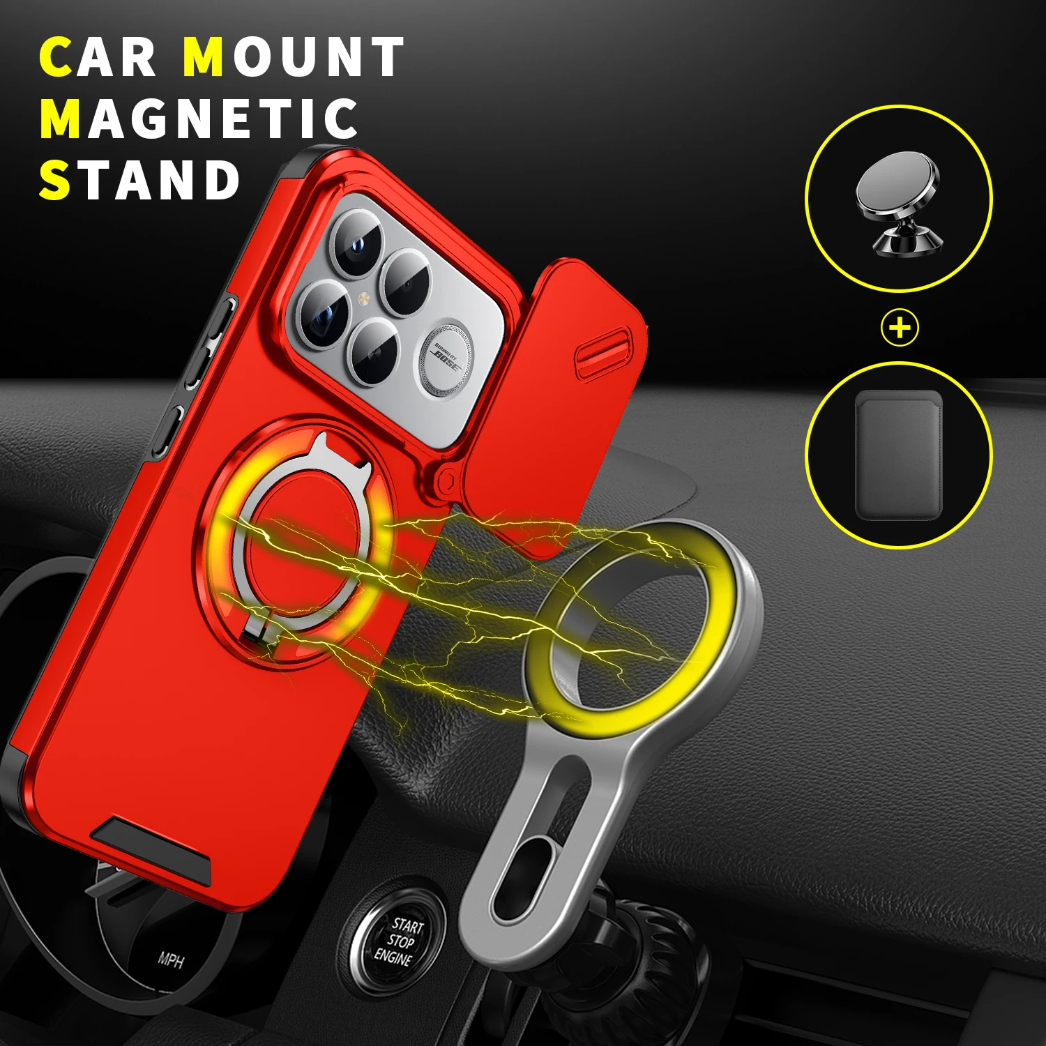 Lens Slide Cover For Xiaomi Redmi K90 Pro Max Ring Stand Built-in Magnetic Car Mount Case For Poco F8 Ultra 5G Camera Protection - view 4