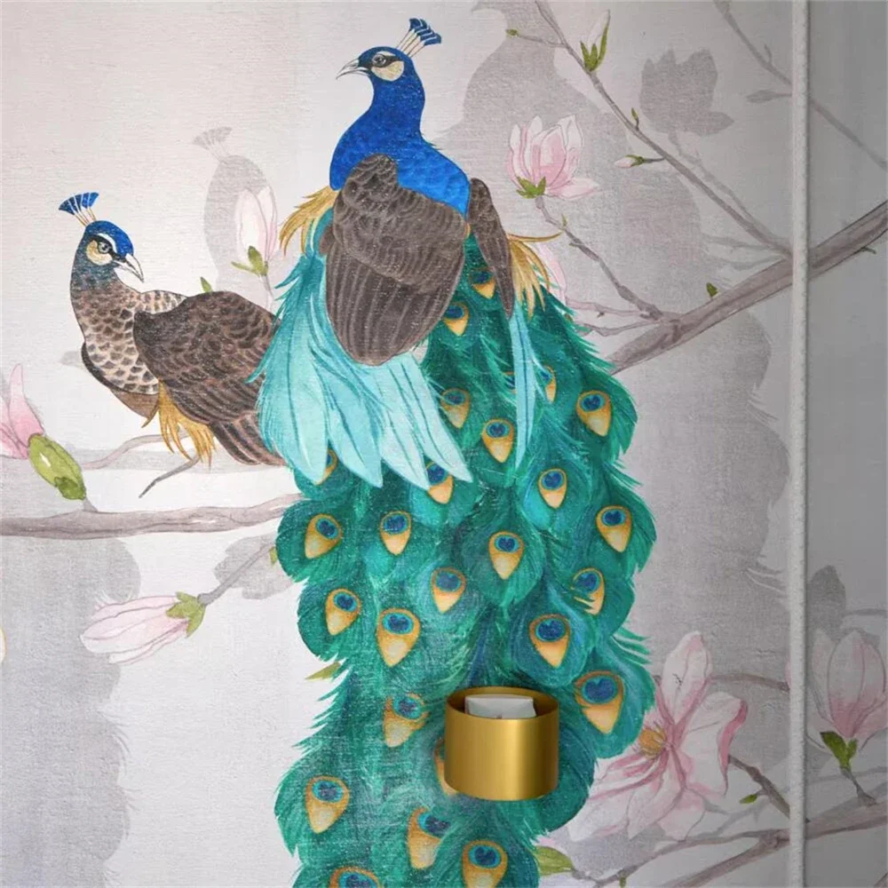 custom American peacock wallpaper for Living room sofa Bedroom wallpapers 3D Animal bird wall paper home decorations Stickers