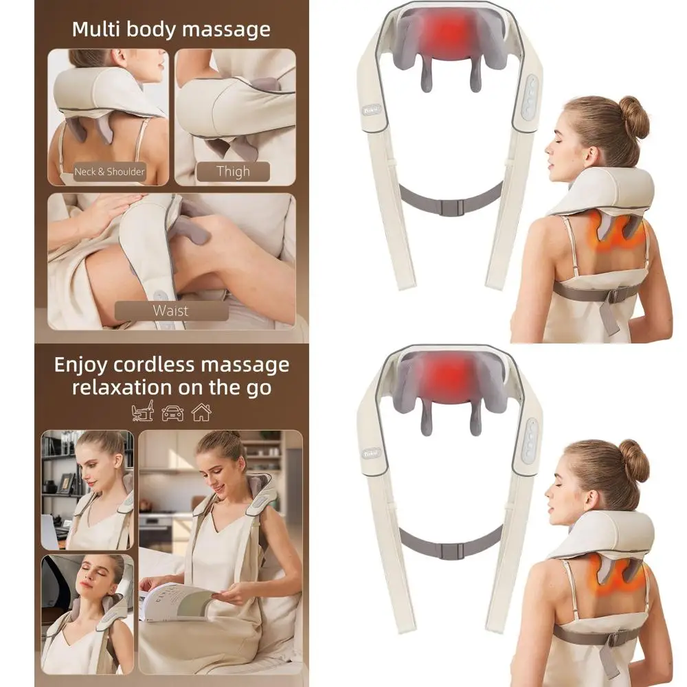 

Deep Tissue Neck Massager with Heat for Pain Relief, Tension Release, and Improved Circulation - Ideal Gift (Beige)