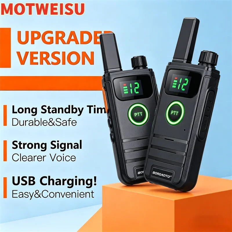 2 Pack Mini Walkie Talkie Portable Two-Way Radios with Type-C Fast Charging Long Standby One-Key Frequency Copy for Outdoor Comm