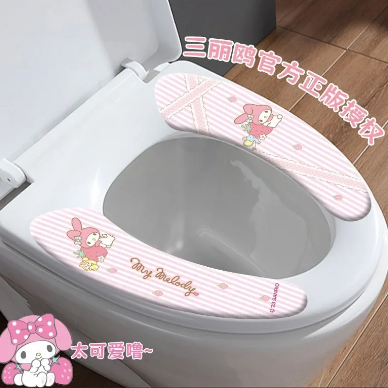 Kawaii Sanrio Anime Cartoon My Melody Kuromi Strawberry Bear Toilet Mat Home Toilet Sticker Four Seasons Cute Convenient Gift