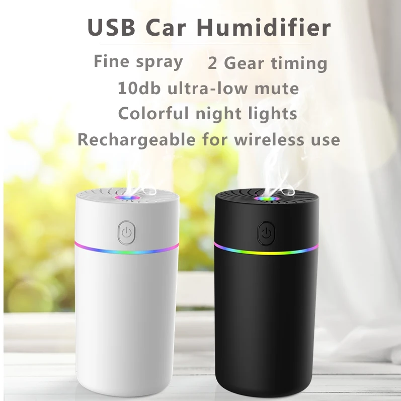 2023 Portable Led Light Mini 300ml H2o Spray Mist Humidifier Double Wet Aroma Essential Oil Diffuser Car Usb Air Humidifier