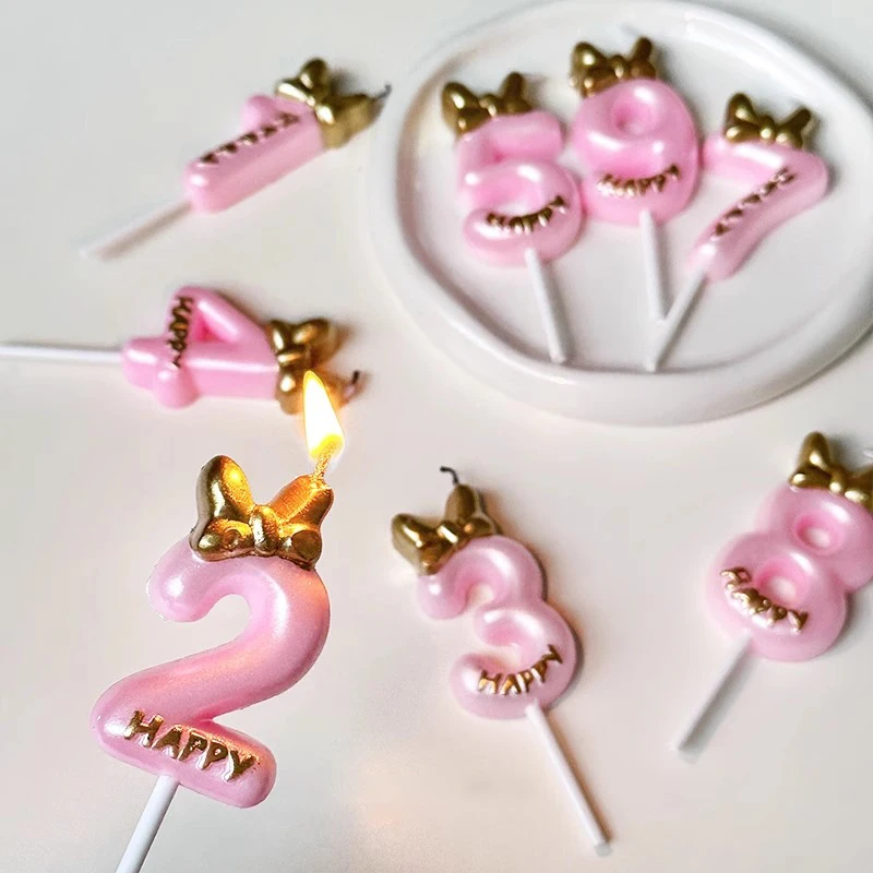 Pink Birthday Candles Bow Number Candle Cake Decorations Girls Happy Birthday Cake Topper Kids Years Old Party Anniversary Gifts