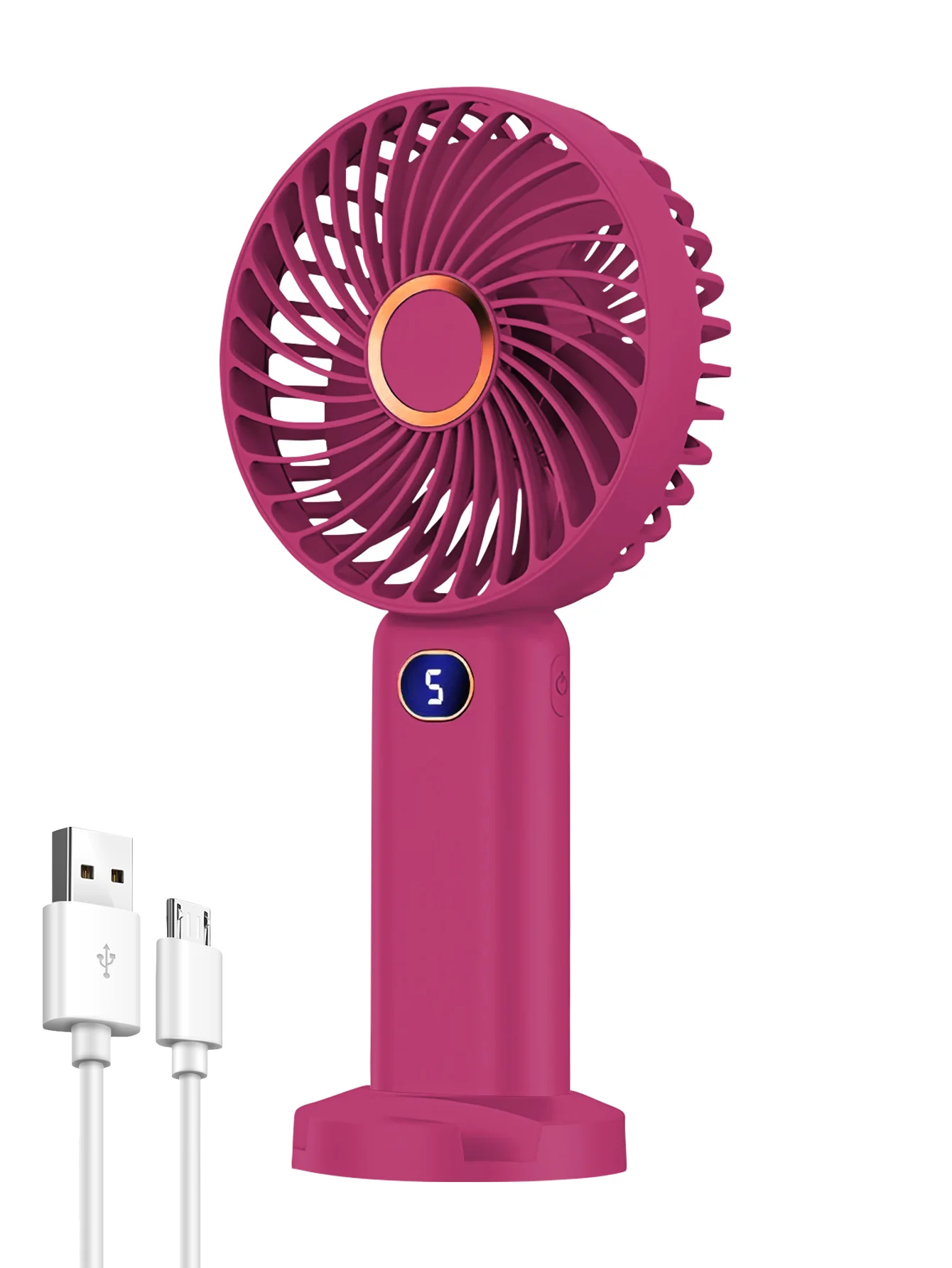 Tragbarer Handventilator, wiederaufladbarer USB-Mini-Ventilator, Digitalanzeige, 5-Gang-Einstellung, geeignet für Reisen, Outdoor, Büro, Zuhause
