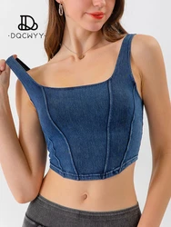 Top Denim Yoga Sports Vest for Women with U-shaped Corset Elastic Slimming Fitness Top for External Wear Coquette Woman Clothing