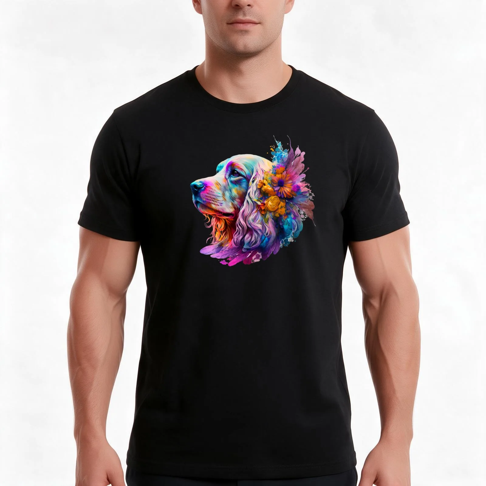 flower floral cocker spaniel portrait T-Shirt Summer Casual Cotton Tee Oversized Streetwear Tops Vintage Graphic Print