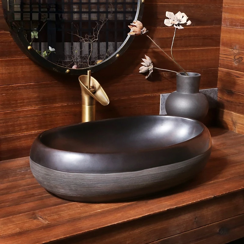 

Retro Table Basin Oval Bathroom Ceramic Washbasin Inter-Platform Basin Home Art Basin Wash Basin