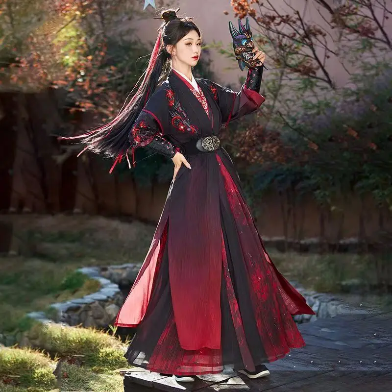 الغبار الأحمر Hanfu سونغ سلالة نمط البطولية الخصر عالية عنصر فنون الدفاع عن النفس وسيم عبر طوق بارد ومحلقة زي القديمة