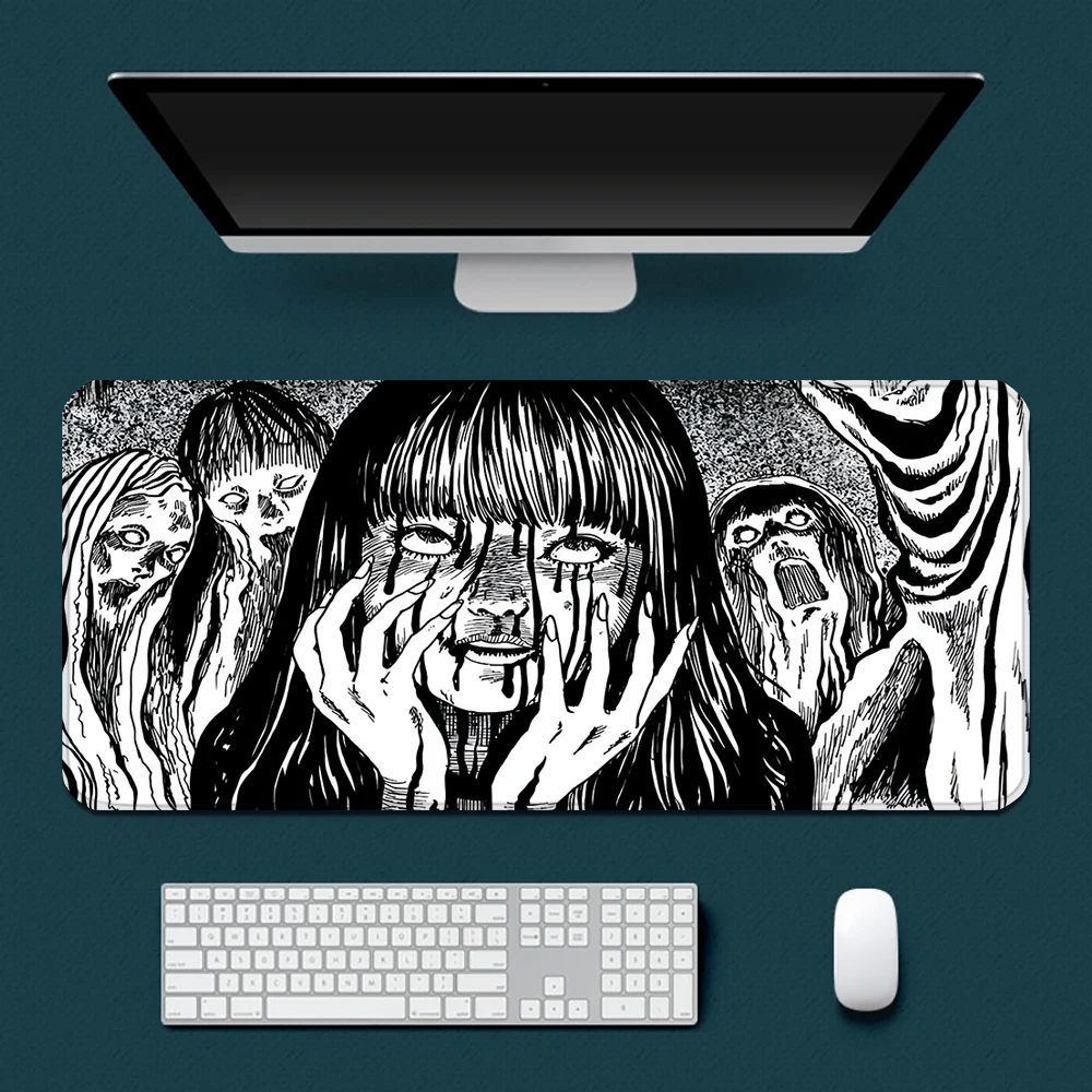 Junji ito horror comics mousepad impressão hd computador gamers borda de bloqueio antiderrapante mouse pad xxl90x40cm teclado pc mesa almofada