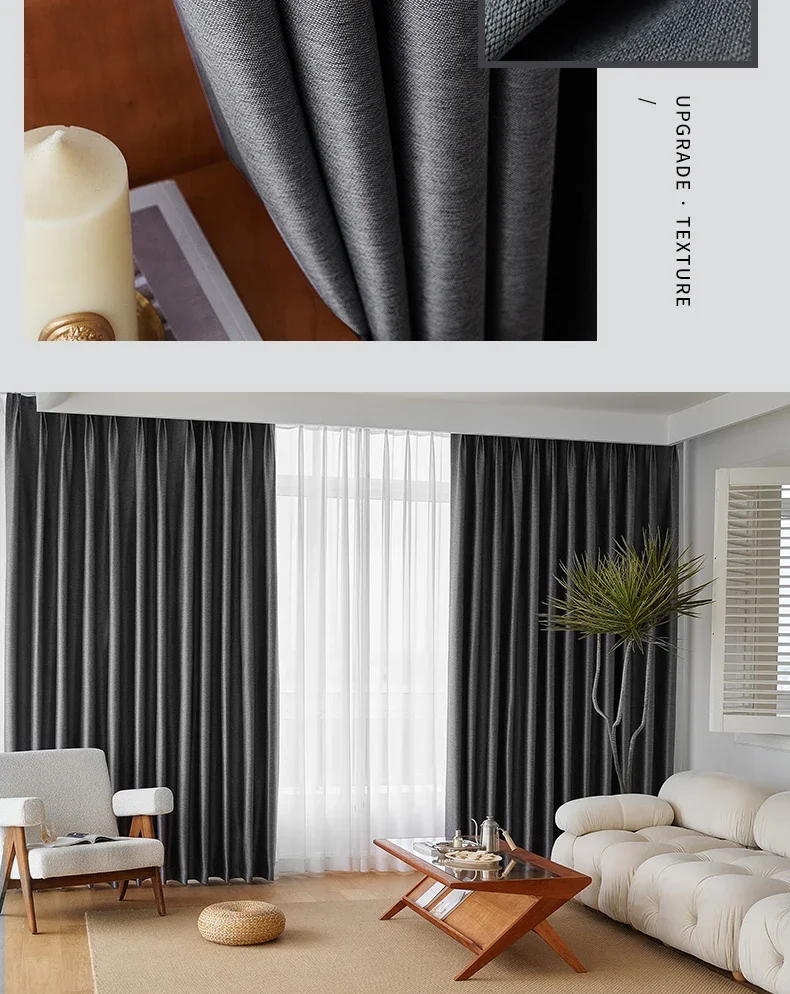 Moderne Verdunkelungsvorhänge für Wohnzimmer, Esszimmer, Schlafzimmer, Fenster, doppelseitiger Leinen-Baumwoll-Sonnenschutz, einfarbige Vorhänge, individuell anpassbar – Detail 13